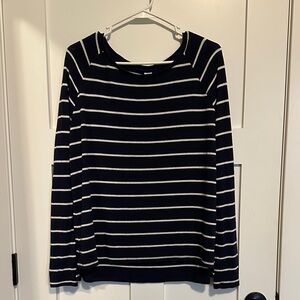 Old Navy Women's Long Sleeve Striped Top - Navy and White